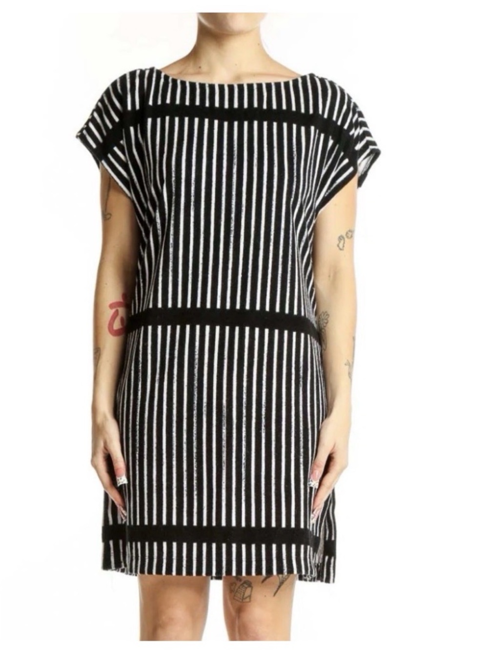 Black and White Striped Women’s Shift Dress